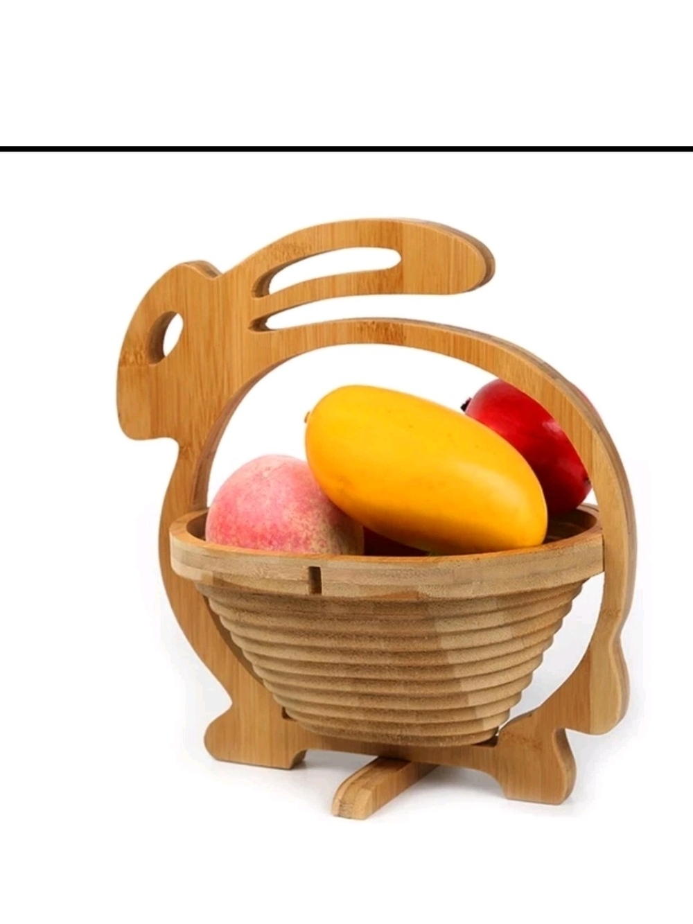 Bamboo Rabbit Fruit Basket - Natural Wooden Kitchen Organizer
